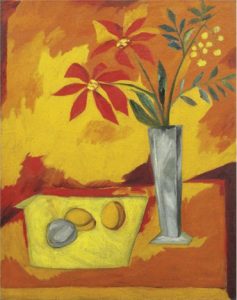 Still Life of Peaches and Red Flowers - Natalia Gontcharova